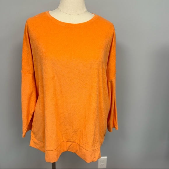 Belle Beach Kim Gravel Poolside Terry Sweatshirt Plus 2X Relaxed Bright Orange - Picture 3 of 10